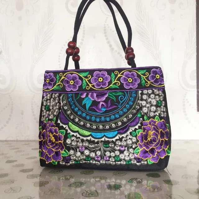 National trend embroidery bags Women  double faced flower embroidered one shoulder bag Small handbag