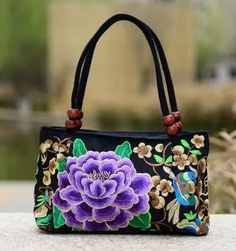 National trend embroidery bags Women  double faced flower embroidered one shoulder bag Small handbag