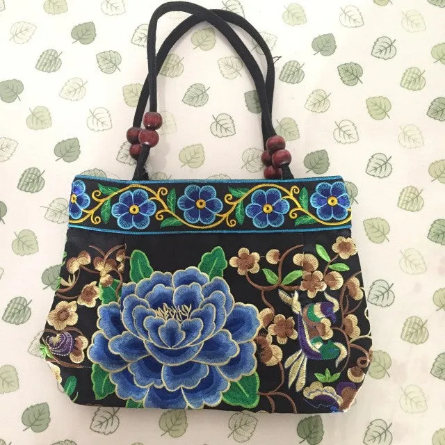 National trend embroidery bags Women  double faced flower embroidered one shoulder bag Small handbag