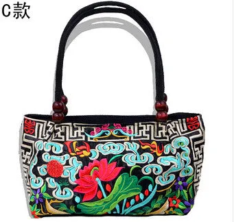 National trend embroidery bags Women  double faced flower embroidered one shoulder bag Small handbag