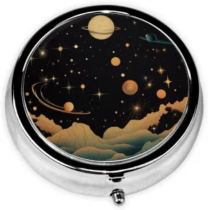 Night Sky Above Clouds Pill Box Round Pill Case for Pocket Purse 3 Compartment Medicine Pill Organizer Cute Portable Travel Pillbox Vitamin Cod Liver Oil Storage Box Unique Gift Organizer
