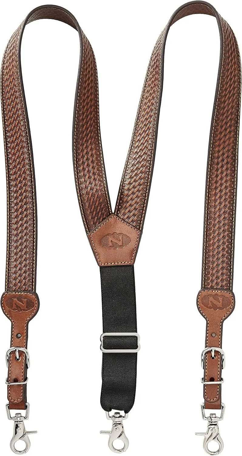 Nocona Belt Co. Men's Standard Gallus Basketweave Embossed Leather Suspenders