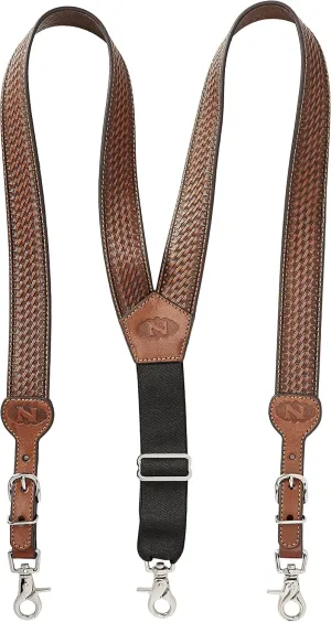 Nocona Belt Co. Men's Standard Gallus Basketweave Embossed Leather Suspenders