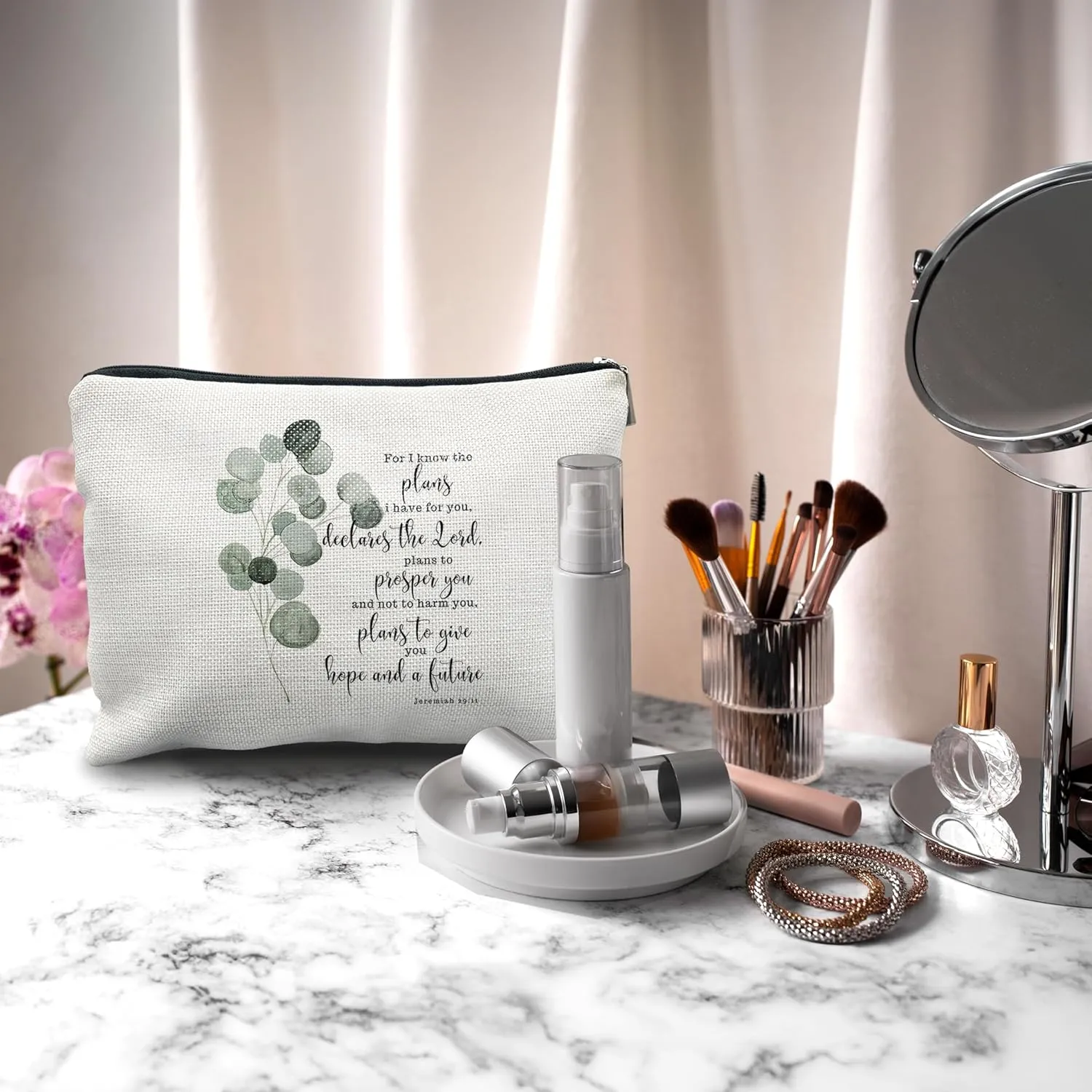 Nogrit Christian Gifts for Girls Women Jeremiah 29:11 Bible Scripture Gifts Christian Makeup Cosmetic Bag, Religious Make up Travel Toiletry Bag Jeremiah 29 11 Gifts Scripture Bag
