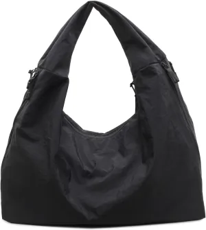 Nylon Tote Bag Large Hobo Bags for Women Multipockets Slouchy Shoulder Bag Solid Color Crescent Handbags
