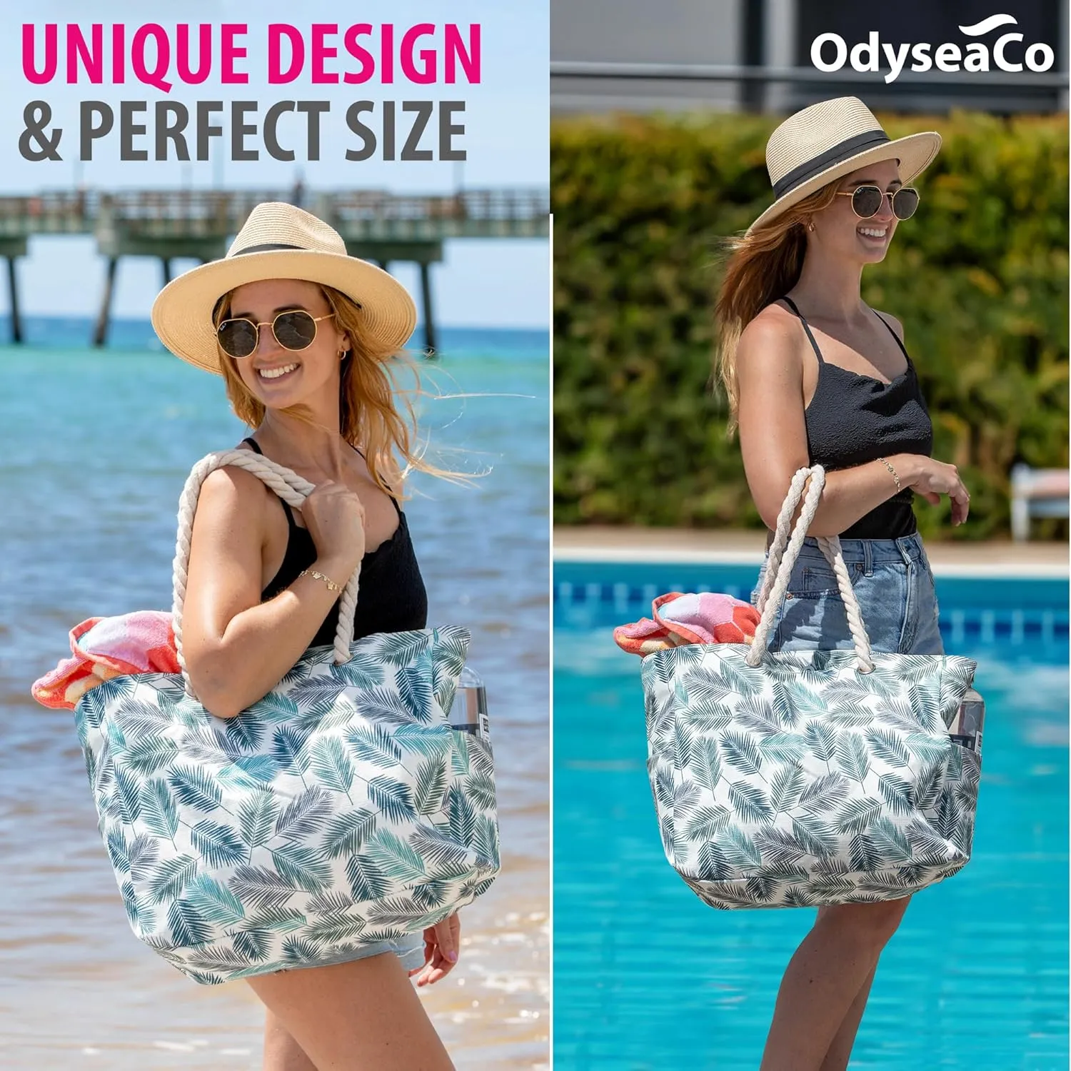 Odyseaco Beach Bag - Large Tote Bags for Women - Beach Bags Waterproof Sandproof