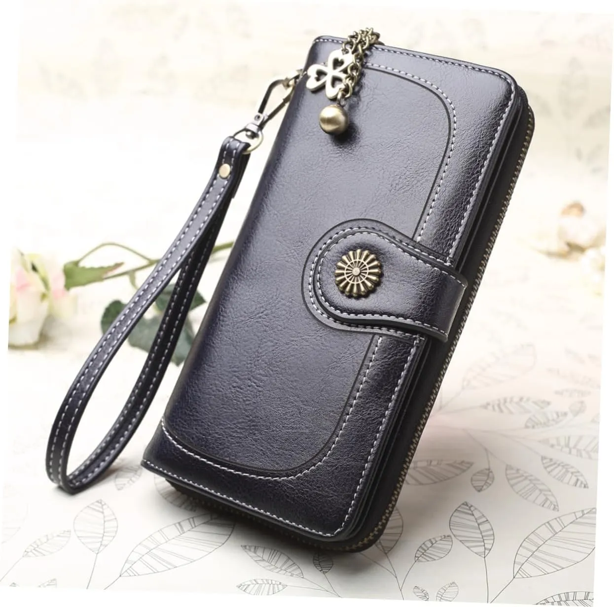 Oily Wax Leather Clutch Purse Tote Bag for Women Formal Zipper Wallet Multi-card Slots Long Purse