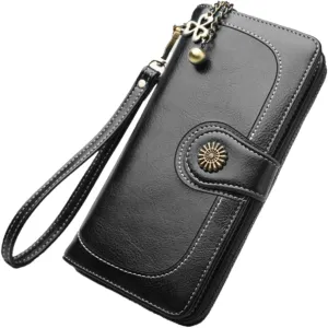 Oily Wax Leather Clutch Purse Tote Bag for Women Formal Zipper Wallet Multi-card Slots Long Purse