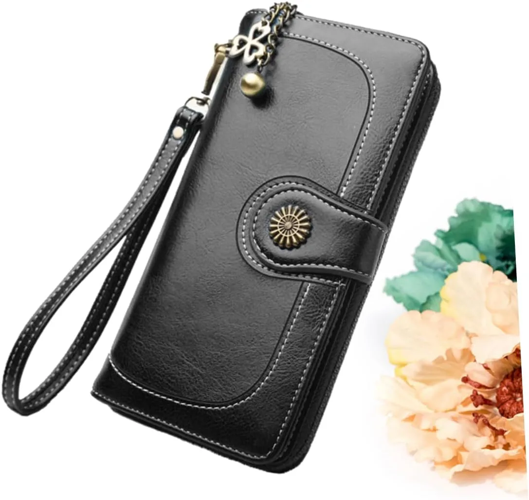 Oily Wax Leather Women's Clutch Purse Black Tote Bag Multi-functional Handbag Wallet Women's Handbags for Women