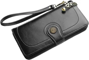 Oily Wax Leather Women's Clutch Purse Black Tote Bag Multi-functional Handbag Wallet Women's Handbags for Women
