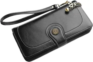 Oily Wax Leather Women's Purse Long Clutch Zipper Tote Bag Women's Wallet Purse Multi-card Slots