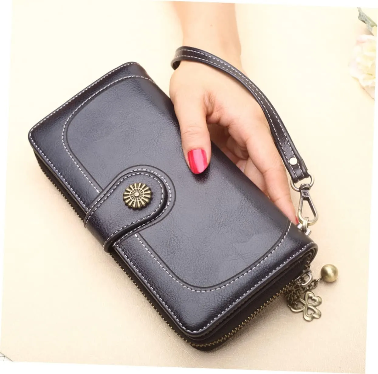 Oily Wax Leather Women's Purse Long Clutch Zipper Tote Bag Women's Wallet Purse Multi-card Slots