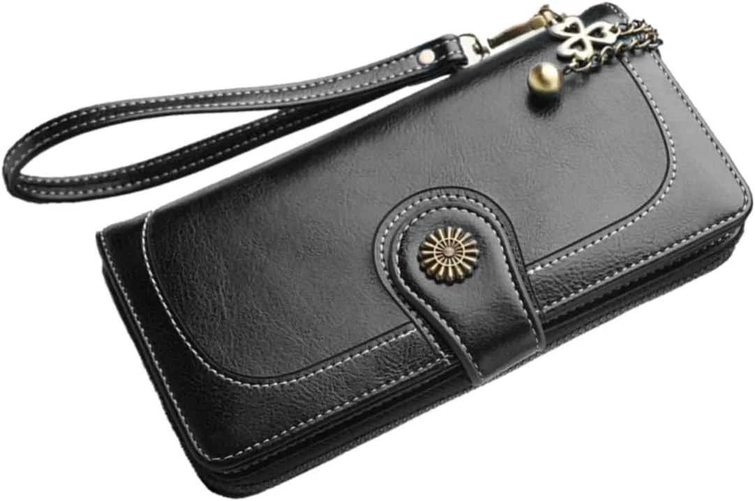 Oily Wax Leather Women's Purse Long Clutch Zipper Tote Bag Women's Wallet Purse Multi-card Slots