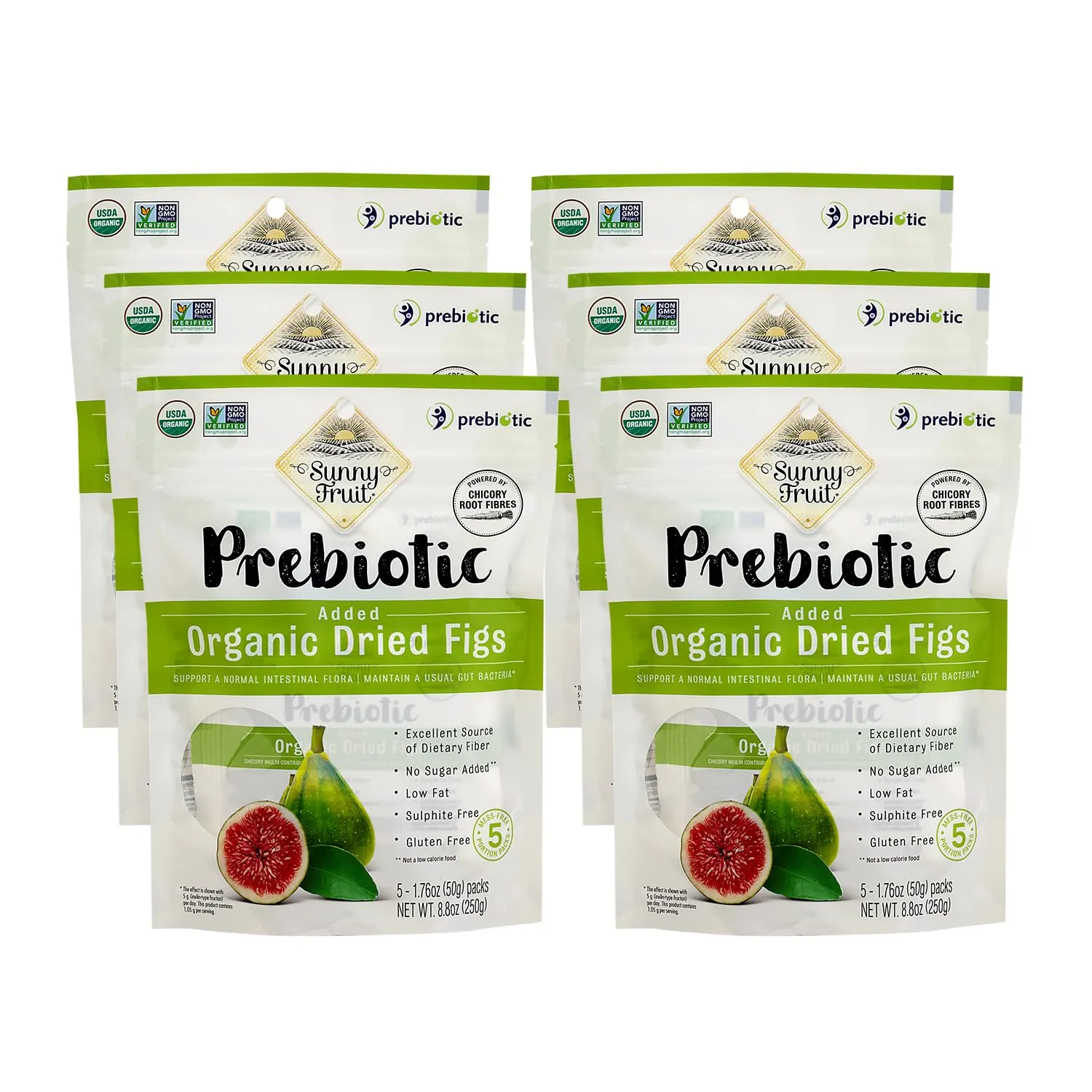 ORGANIC Prebiotic Dried Figs - Sunny Fruit - (6 bags) - (5) 1.76oz Portion Packs per Bag | Purely Figs - NO Added Sugars, Sulfurs or Preservatives | NON-GMO & KOSHER