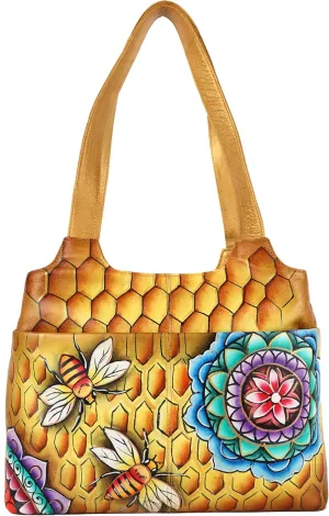 Original Leather Hand Painted Shoulder Bag for Women with Triple Compartment