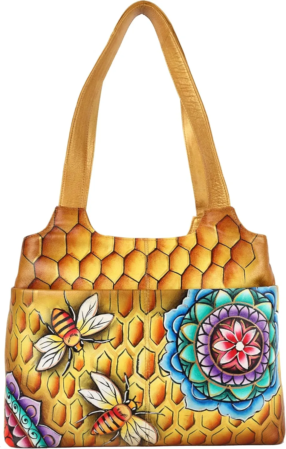 Original Leather Hand Painted Shoulder Bag for Women with Triple Compartment