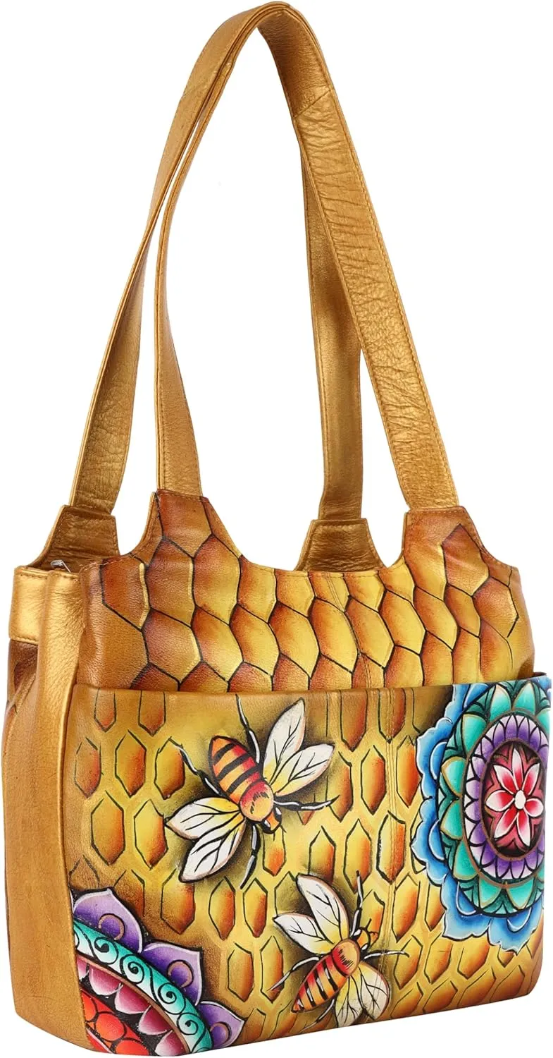 Original Leather Hand Painted Shoulder Bag for Women with Triple Compartment