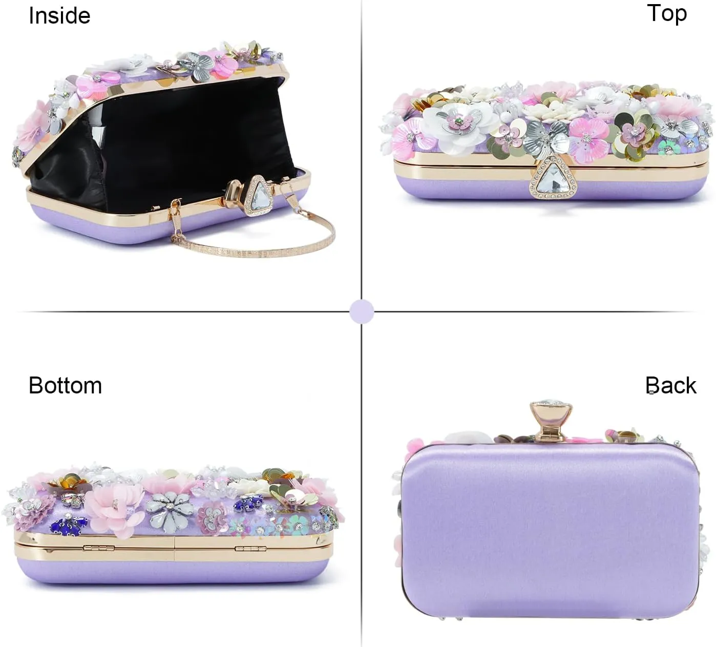 Oweisong 3D Flower Clutch Purses for Women Gold Formal Wedding Party Evening Bags Chain Floral Shoulder bag