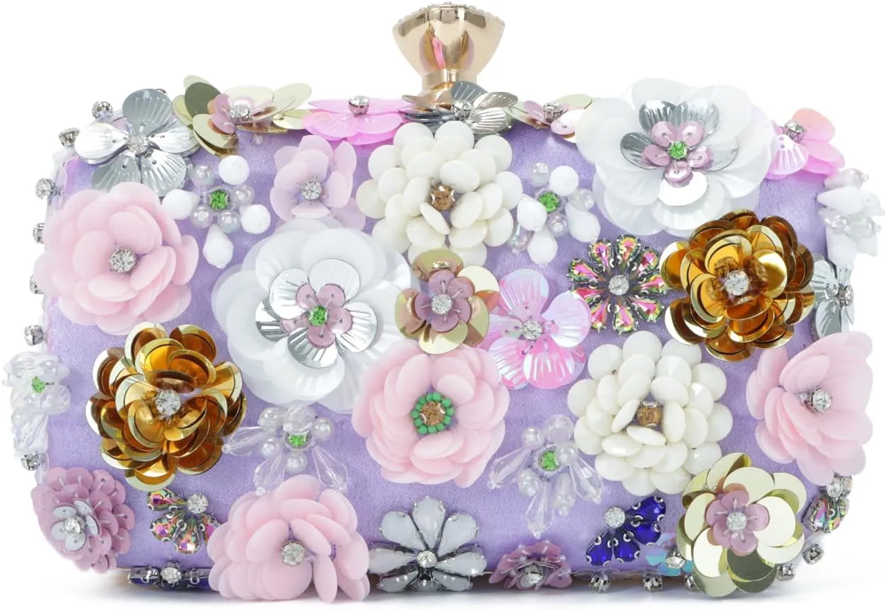 Oweisong 3D Flower Clutch Purses for Women Gold Formal Wedding Party Evening Bags Chain Floral Shoulder bag