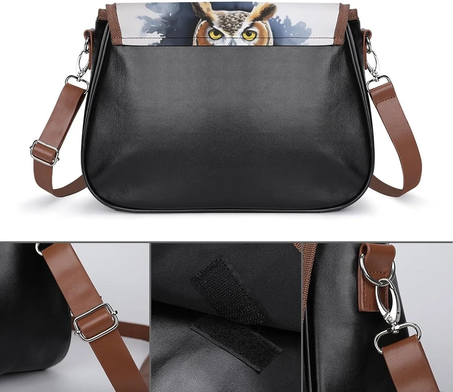 Owl Crossbody Bags for Women,PU Leather Tote Bag for Women,Shoulder Bag Purse for Work Shopping Travel