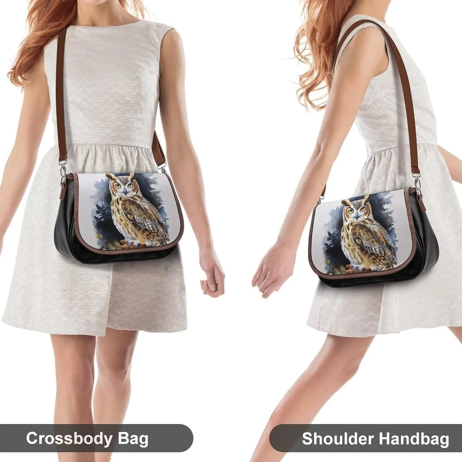 Owl Crossbody Bags for Women,PU Leather Tote Bag for Women,Shoulder Bag Purse for Work Shopping Travel