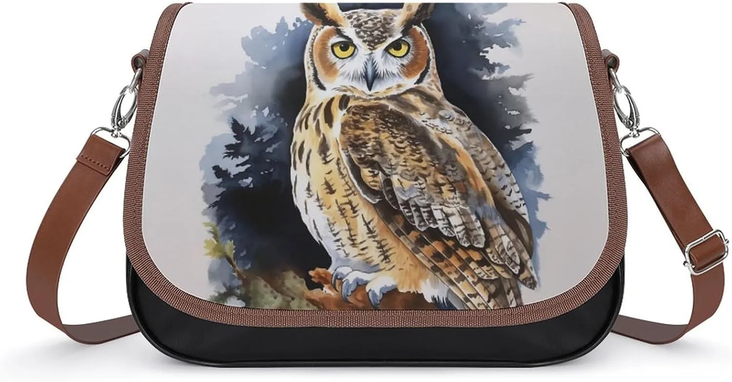 Owl Crossbody Bags for Women,PU Leather Tote Bag for Women,Shoulder Bag Purse for Work Shopping Travel