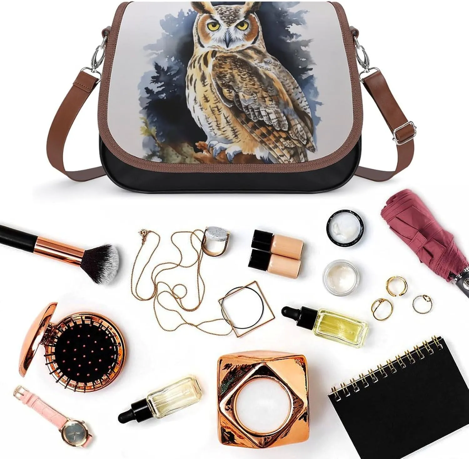 Owl Crossbody Bags for Women,PU Leather Tote Bag for Women,Shoulder Bag Purse for Work Shopping Travel