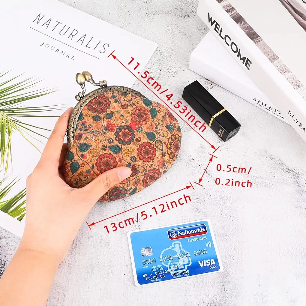 Oyachic Floral Buckle Coin Purses Vintage Pouch Kiss-lock Change Purse Wallets PU Wood Grain Key Holder Coin Bag Make Up Bag
