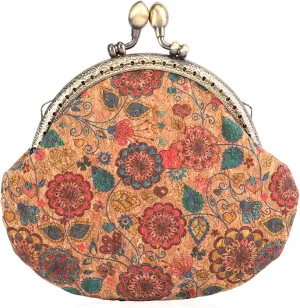 Oyachic Floral Buckle Coin Purses Vintage Pouch Kiss-lock Change Purse Wallets PU Wood Grain Key Holder Coin Bag Make Up Bag