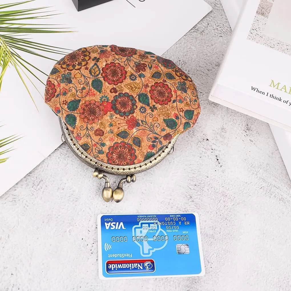 Oyachic Floral Buckle Coin Purses Vintage Pouch Kiss-lock Change Purse Wallets PU Wood Grain Key Holder Coin Bag Make Up Bag