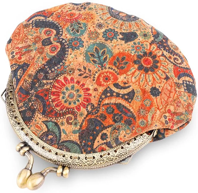 Oyachic Floral Buckle Coin Purses Vintage Pouch Kiss-lock Change Purse Wallets PU Wood Grain Key Holder Coin Bag Make Up Bag