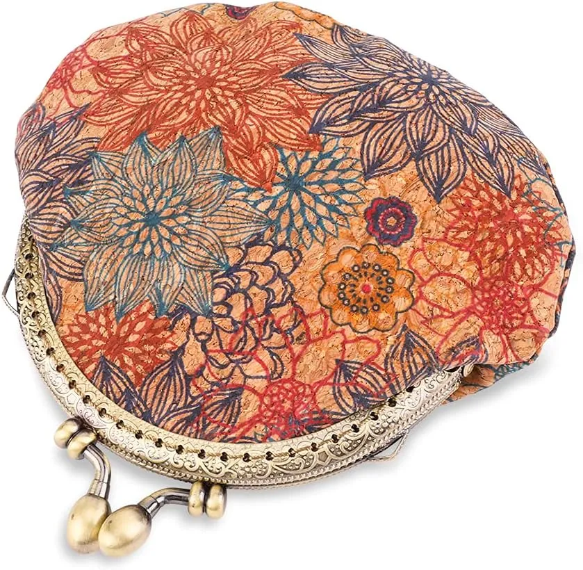 Oyachic Floral Buckle Coin Purses Vintage Pouch Kiss-lock Change Purse Wallets PU Wood Grain Key Holder Coin Bag Make Up Bag