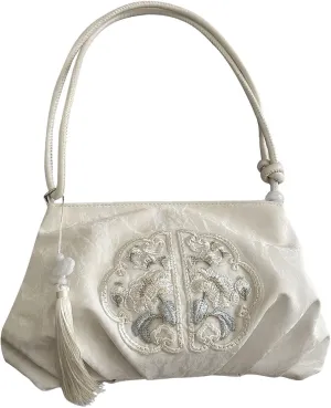 OYOANGLE Women's Floral Embroidered Shoulder Bags Fringe Small Underarm Purse Handbags Elegant Crossbody Bag