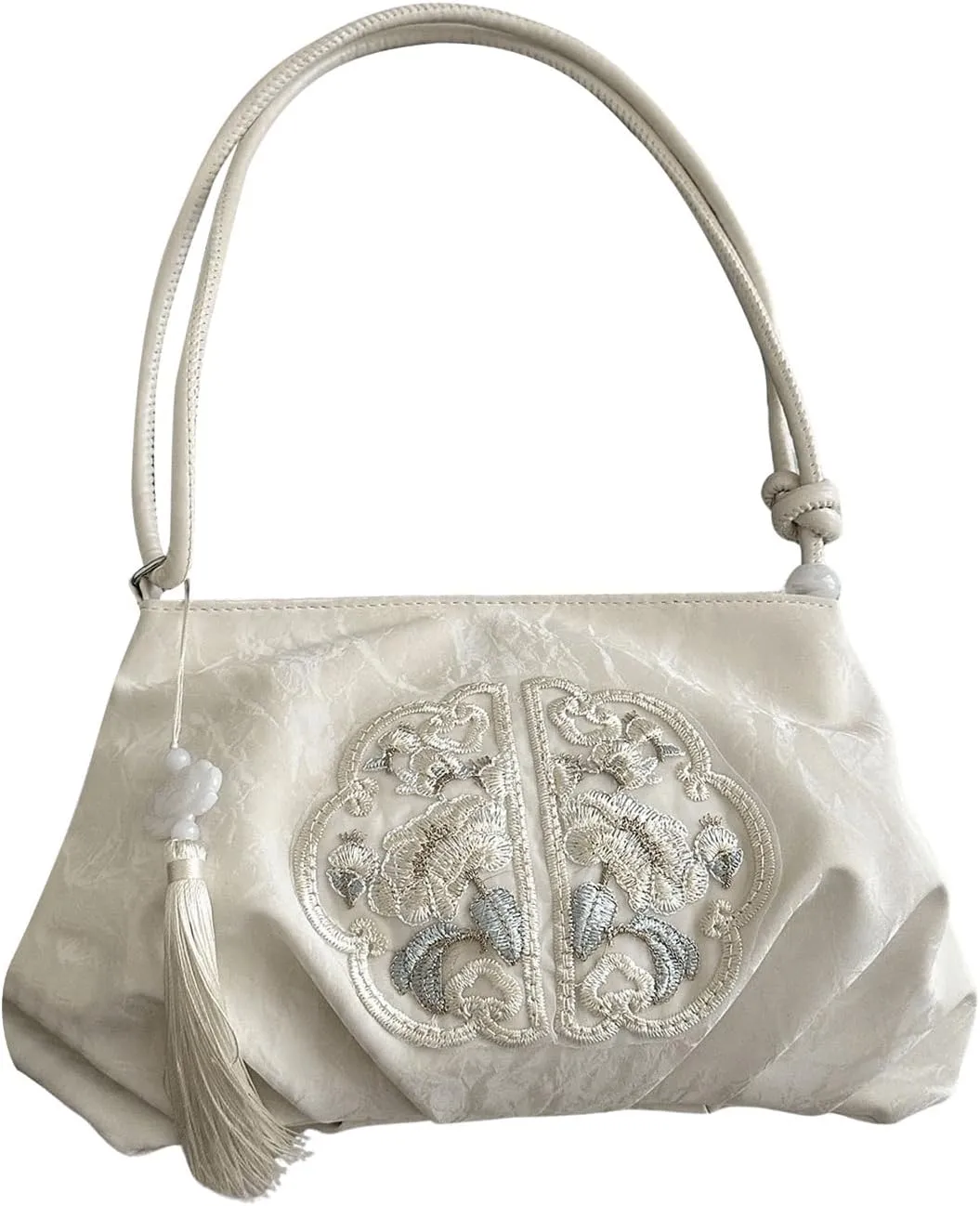 OYOANGLE Women's Floral Embroidered Shoulder Bags Fringe Small Underarm Purse Handbags Elegant Crossbody Bag