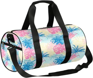 Pastel Tropic Leaves Gym Bag Small Gym Duffel Bags for Men Women Colorful Overnight Weekender Bag Lightweight Sport Duffle Bag Carry On Gymbag