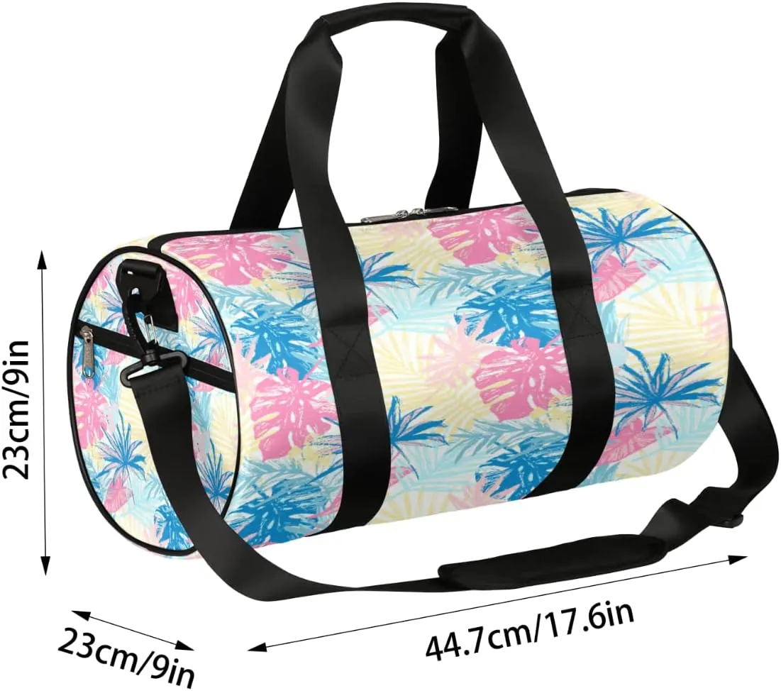 Pastel Tropic Leaves Gym Bag Small Gym Duffel Bags for Men Women Colorful Overnight Weekender Bag Lightweight Sport Duffle Bag Carry On Gymbag