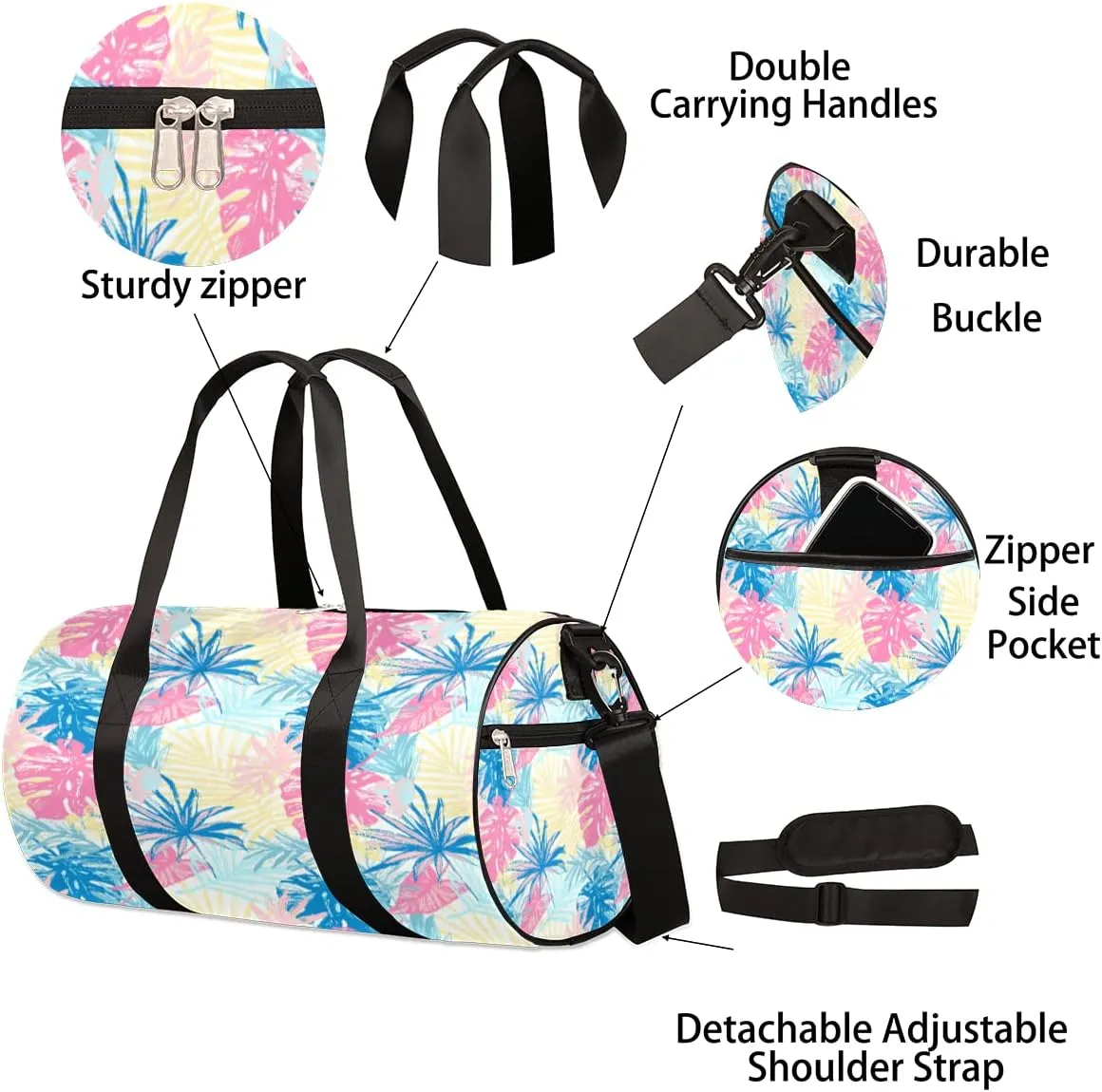 Pastel Tropic Leaves Gym Bag Small Gym Duffel Bags for Men Women Colorful Overnight Weekender Bag Lightweight Sport Duffle Bag Carry On Gymbag