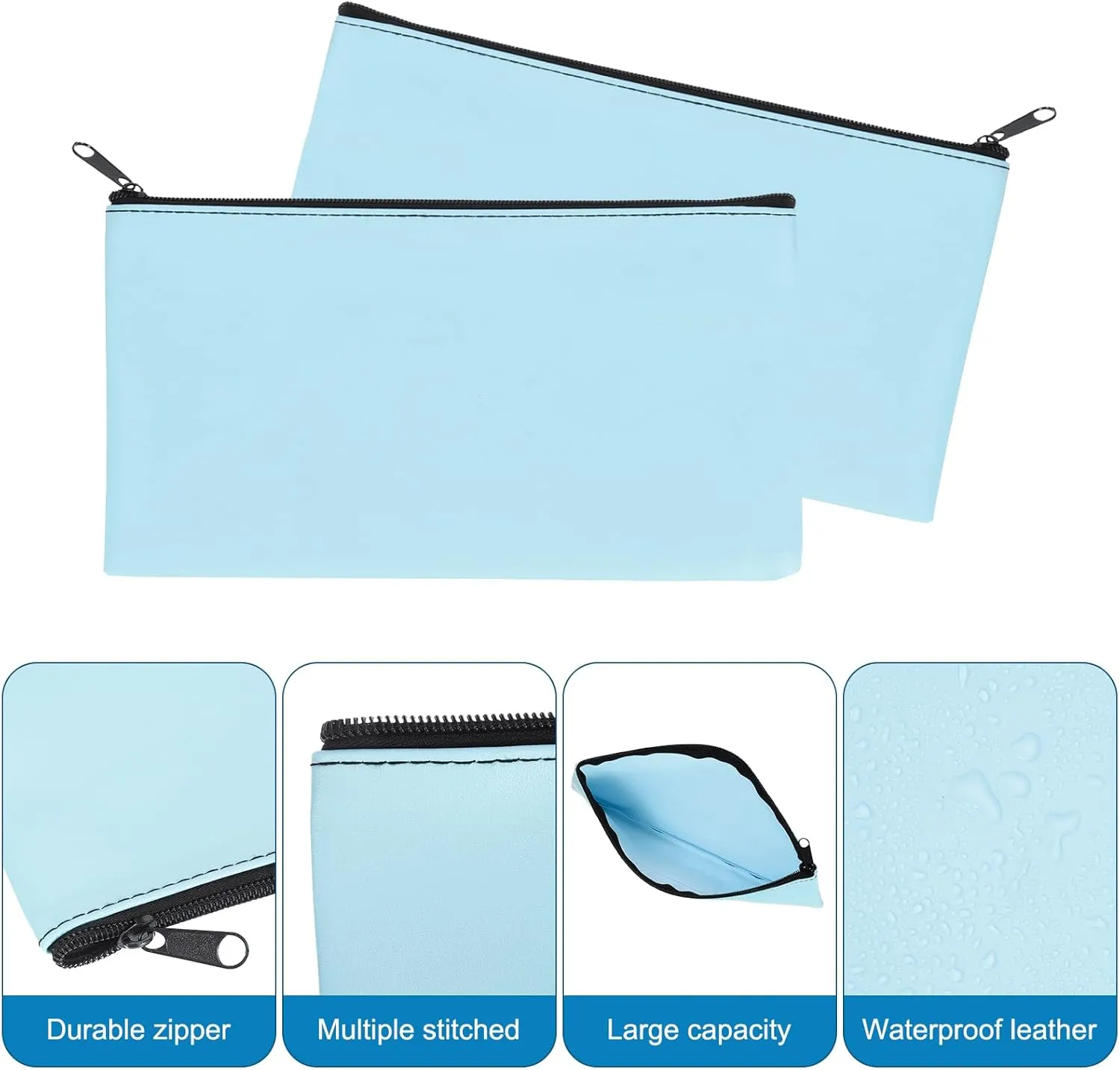 PATIKIL 11"x 6" Bank Deposit Bag, 3Pcs Money Bag Bank Bag Security Money Pouch Receipt Holder for Tickets Coin Makeup Cosmetics Bills, Sky Blue