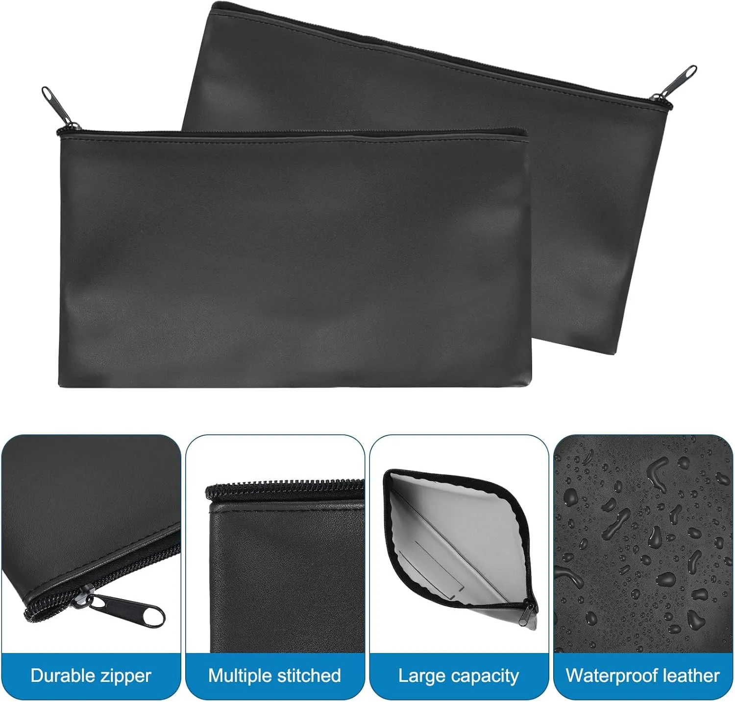 PATIKIL 11"x 6" Bank Deposit Bag, 8Pcs Money Bag Bank Bag Security Money Pouch Receipt Holder for Tickets Coin Makeup Cosmetics Bills, Black