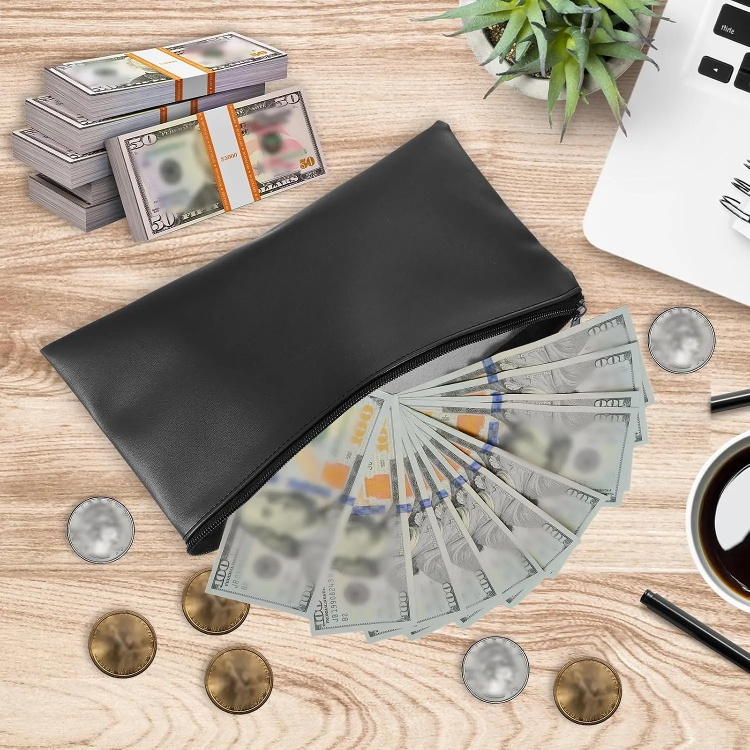 PATIKIL 11"x 6" Bank Deposit Bag, 8Pcs Money Bag Bank Bag Security Money Pouch Receipt Holder for Tickets Coin Makeup Cosmetics Bills, Black