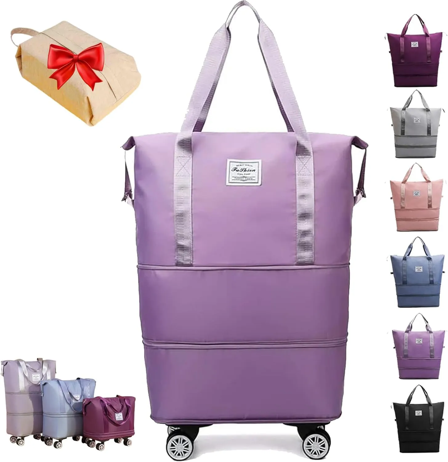 Pepepo Travel Bag with Wheels, 2025 New Large Capacity Travel Bag - Universal Wheel Removable (Light purple)