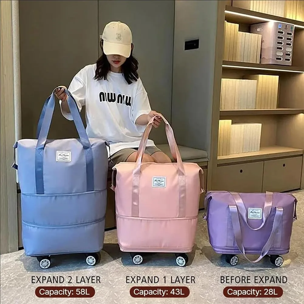 Pepepo Travel Bag with Wheels, 2025 New Large Capacity Travel Bag - Universal Wheel Removable (Light purple)