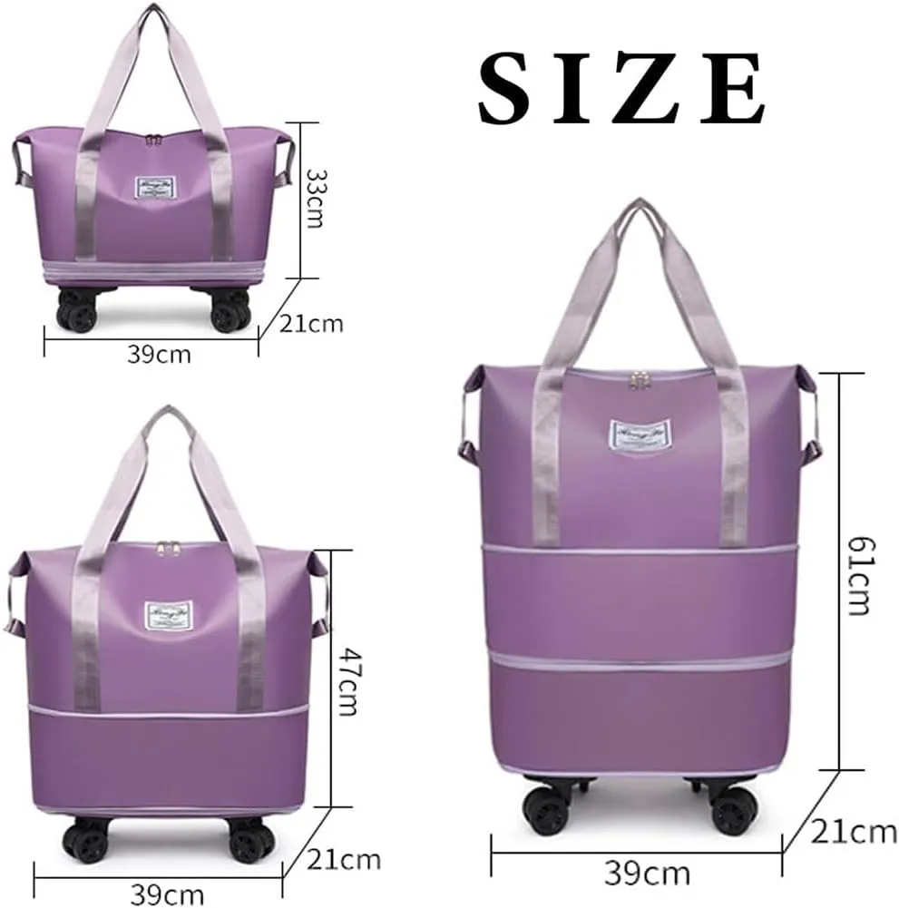 Pepepo Travel Bag with Wheels, 2025 New Large Capacity Travel Bag - Universal Wheel Removable (Light purple)