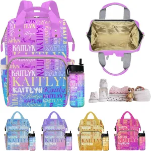 Personalized Baby Girl Diaper Bags with Name, Custom Colorful Text Diaper Bag for Mother's Day Customized Baby Boy Diaper Bags for Dad, Multi-function Backpack for Travel, Camping