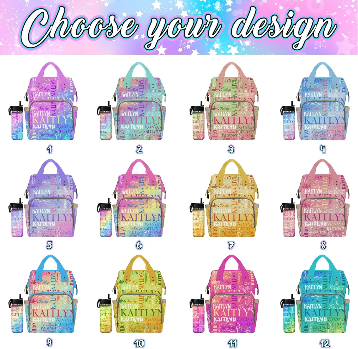 Personalized Baby Girl Diaper Bags with Name, Custom Colorful Text Diaper Bag for Mother's Day Customized Baby Boy Diaper Bags for Dad, Multi-function Backpack for Travel, Camping