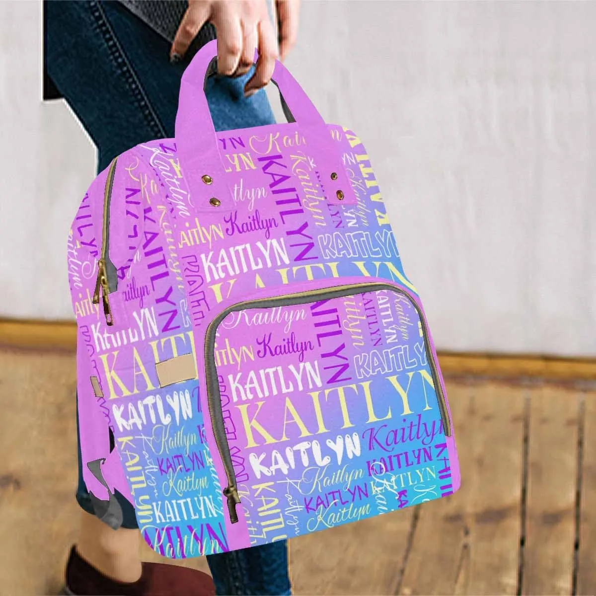 Personalized Baby Girl Diaper Bags with Name, Custom Colorful Text Diaper Bag for Mother's Day Customized Baby Boy Diaper Bags for Dad, Multi-function Backpack for Travel, Camping