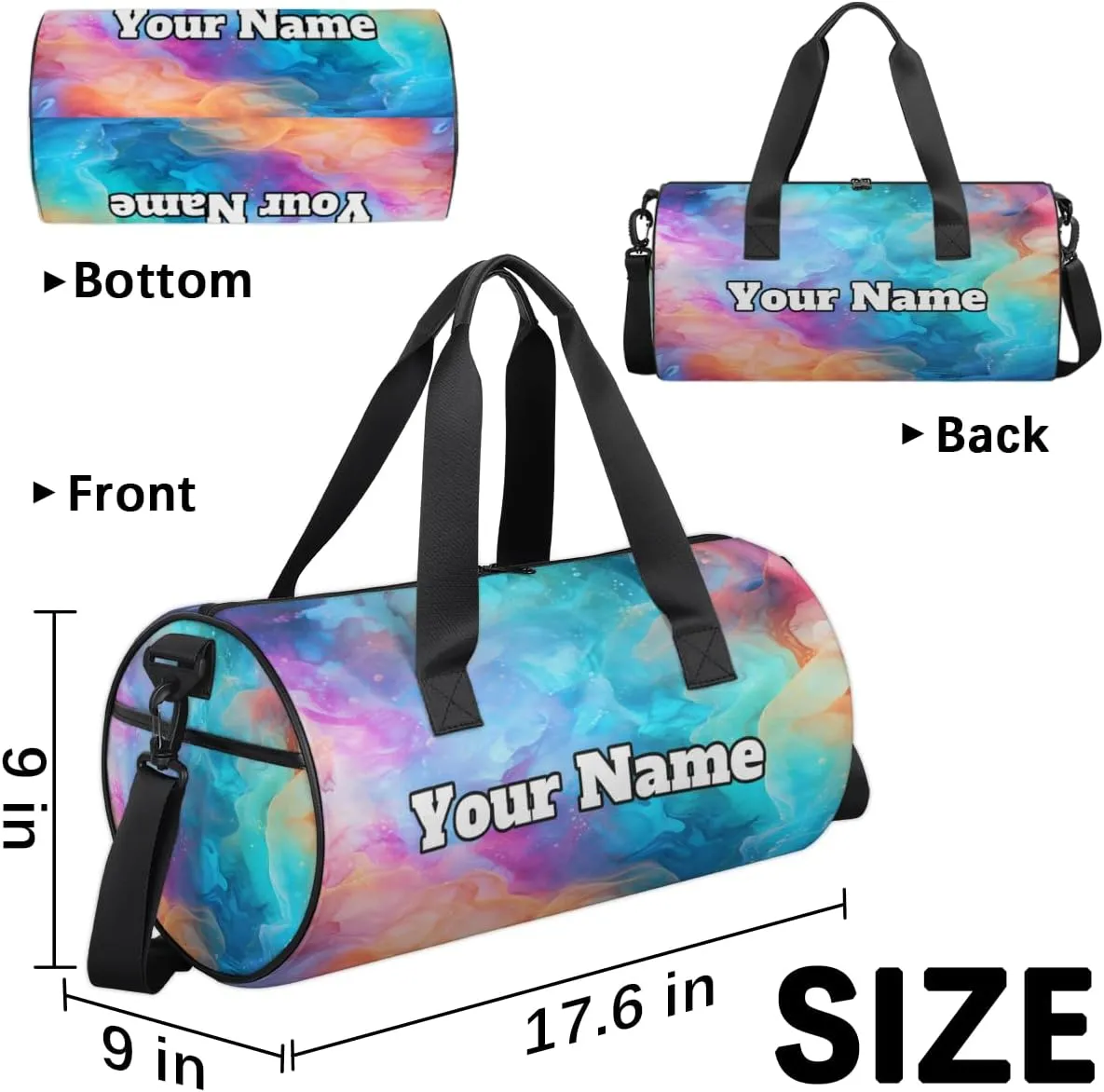 Personalized Colorful Art Sport Gym Bag, Custom Name Duffel Bags for Men, Waterproof Custom Sport Duffel Bag, Gymnastics Dance, Rainbow