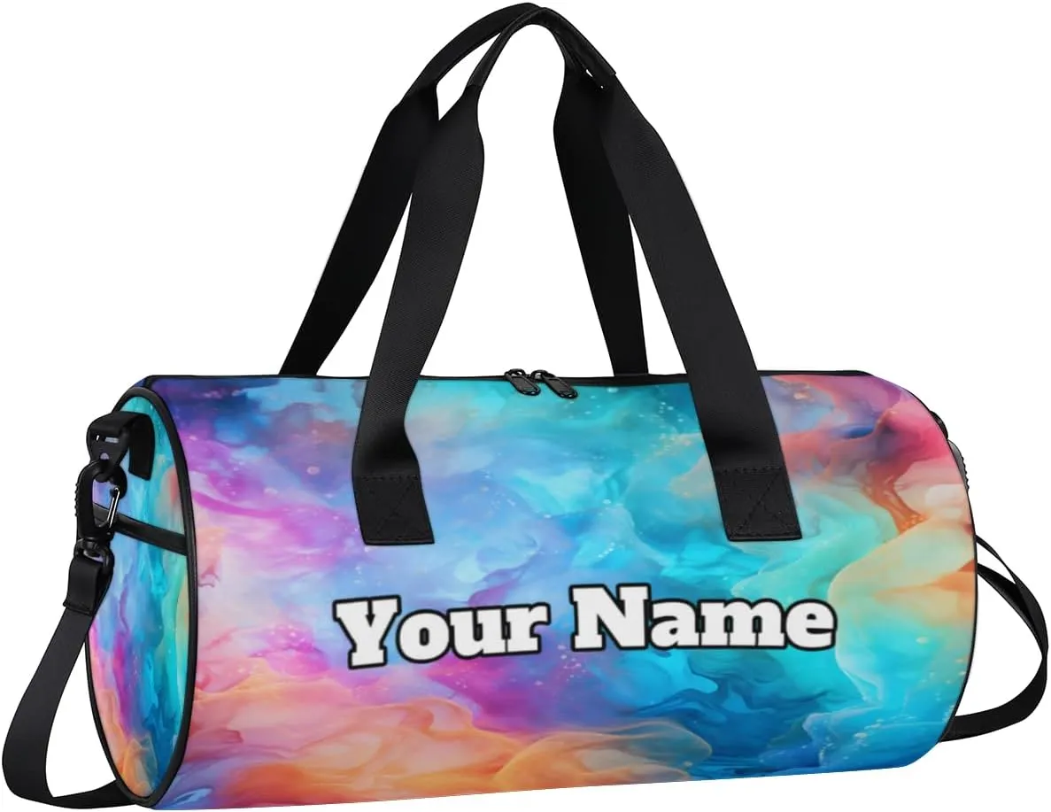 Personalized Colorful Art Sport Gym Bag, Custom Name Duffel Bags for Men, Waterproof Custom Sport Duffel Bag, Gymnastics Dance, Rainbow