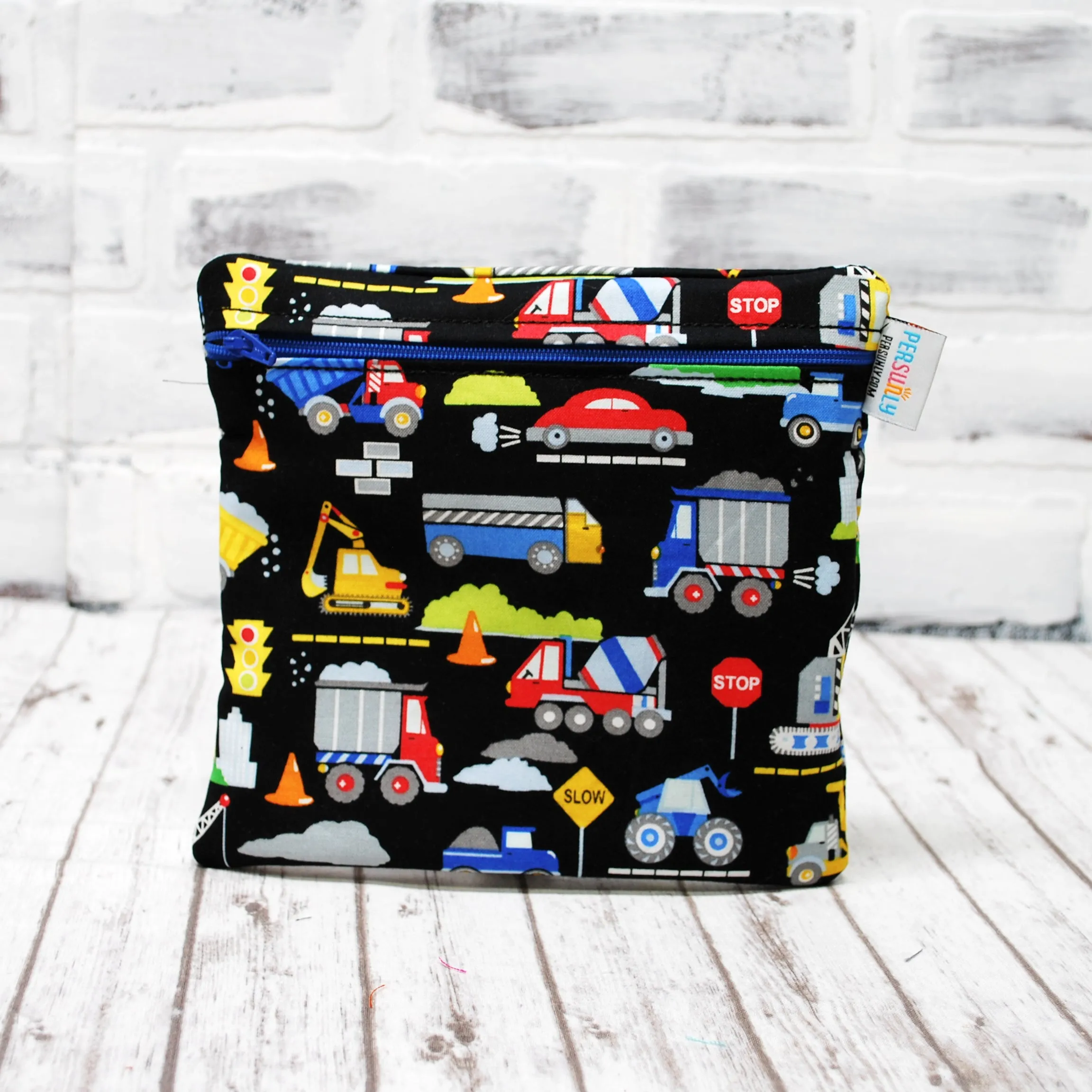 Personalized Colorful Construction Vehicles Reusable Food Bag