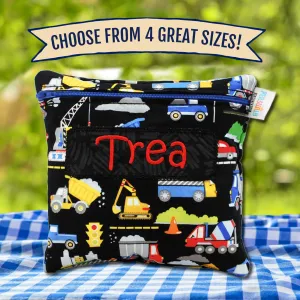 Personalized Colorful Construction Vehicles Reusable Food Bag